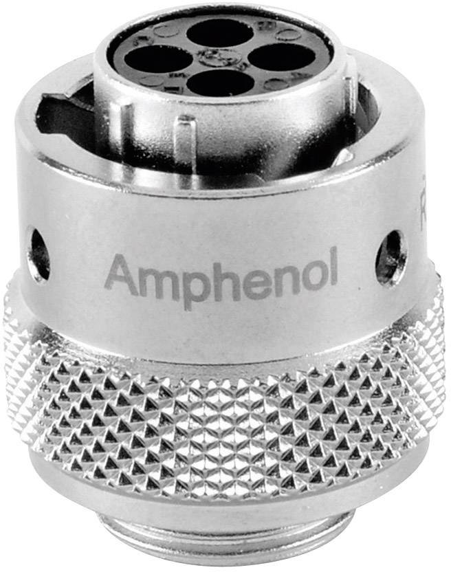 Un connecteur Amphenol argenté avec cinq ouvertures de contacts en haut et une zone rainurée sur le côté pour une meilleure prise en main.