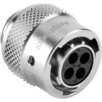 Gros plan d'un connecteur circulaire à boîtier métallique avec plusieurs broches. Adapté aux connexions électroniques.