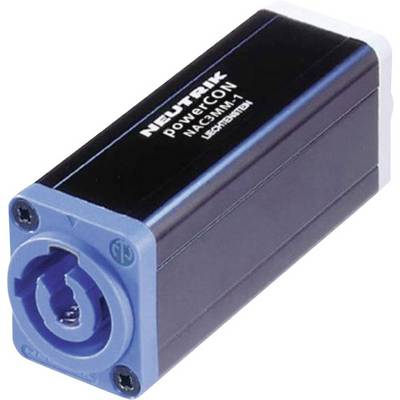 Un adaptateur rectangulaire de Neutrik, avec un boîtier bleu et noir, est utilisé pour connecter des appareils électriques.