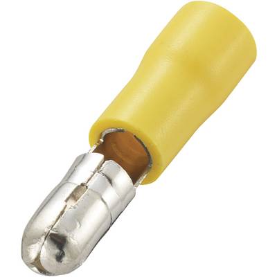 Connecteur jaune avec embout de contact métallique, adapté aux applications électriques.