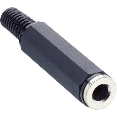 Un adaptateur noir, cylindrique, avec un filetage à une extrémité et une ouverture métallique à l'autre, servant à connecter des composants.