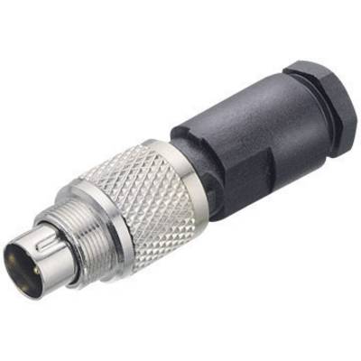 Un connecteur M8 avec filetage métallique et boîtier en plastique noir, utilisé pour connecter des composants électriques.