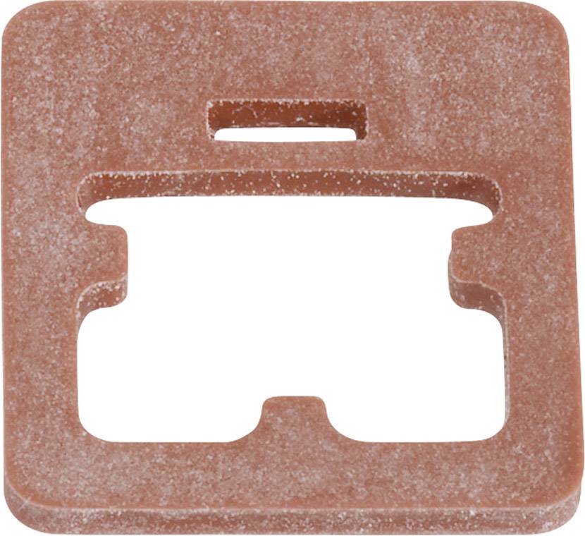 Disque abrasif carré de couleur rouge, avec un trou rectangulaire au centre, utilisé pour le travail du bois ou des métaux.