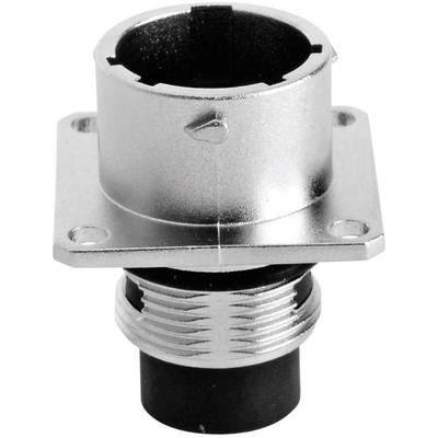 Prise femelle métallique à boîtier cylindrique et filetage. Adaptée au montage dans des appareils électriques.