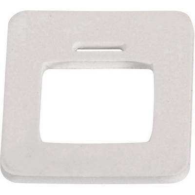 Un cadre blanc carré avec une fente horizontale en haut et une ouverture rectangulaire au centre.