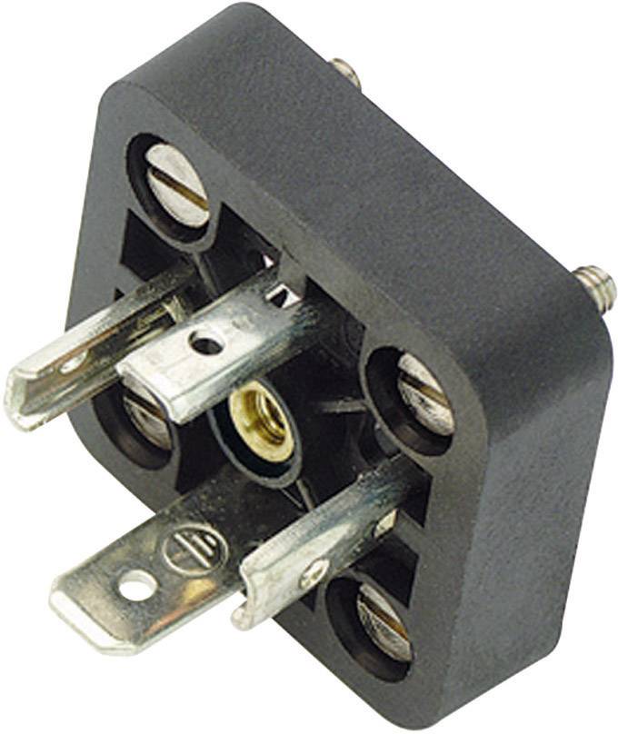 Adaptateur de fiche noir et carré, doté de trois contacts métalliques, adapté aux connexions électriques.