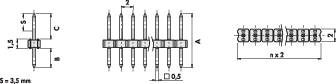 Dessin technique d'un connecteur avec dimensions : en haut 2,0, à droite 6,0, longueur 20,9, les contacts sont numérotés.