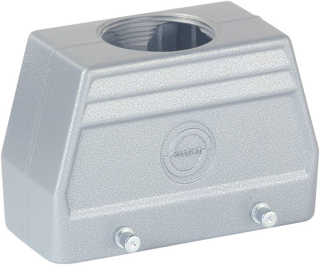 Boîtier métallique avec deux vis latérales sur la face inférieure et un trou fileté circulaire en haut. Adapté aux applications industrielles.