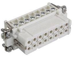 Connecteur électrique blanc, de forme rectangulaire, avec plusieurs bornes de connexion en haut et en bas, ainsi que des fixations à vis sur les côtés.