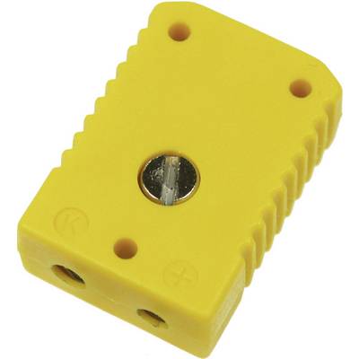 Câble de connexion jaune avec borne à vis, adapté pour les thermocouples. Muni en haut d'un symbole '+' et '-' pour un branchement correct de la polarité.