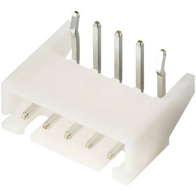 Un connecteur électrique blanc à six pôles avec des contacts métalliques plats, destiné à relier des composants électroniques.