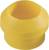 Pièce en plastique jaune, tubulaire, avec une large base et une ouverture supérieure rétrécie et arrondie.