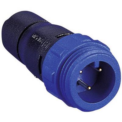 Une fiche bleue tripolaire pour applications industrielles, avec un boîtier robuste assurant des connexions électriques sécurisées.