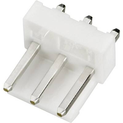 Un connecteur blanc en plastique avec trois broches métalliques argentées, typiquement utilisé pour les connexions électroniques.