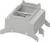 Élément de construction gris, rectangulaire, avec une structure centrale ouverte et des mécanismes de fixation latéraux. Pourrait faire partie d'un dispositif électrotechnique.