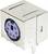 Un connecteur PS/2 argenté avec un insert violet, utilisé pour les anciens claviers et souris d'ordinateur, rectangulaire avec des contacts ronds.