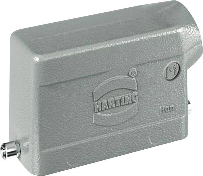 Boîtier électrique rectangulaire gris portant l'inscription 'Harting', flanqué de deux petits raccords à vis.