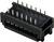 Connecteur rectangulaire noir avec plusieurs broches métalliques sortant de sa surface supérieure. Adapté pour les connexions électroniques.