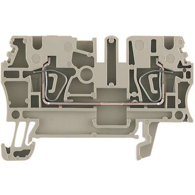 Une coupe transversale d'un élément de connexion en plastique gris avec des composants métalliques, montrant sa structure interne et sa conductivité électrique.