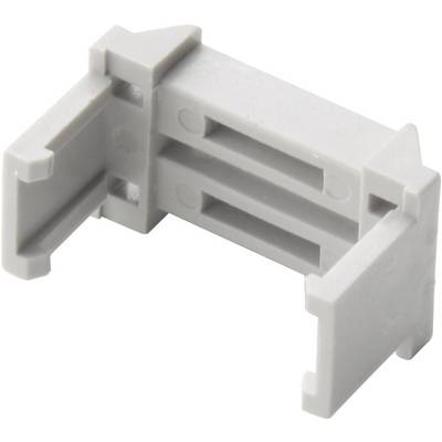 Pièce d'angle en plastique grise, potentiellement conçue pour le montage ou la fixation dans des systèmes modulaires.