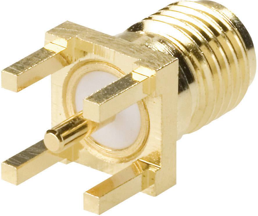 'Connecteur doré rectangulaire avec une broche unique au centre et des fixations latérales.'