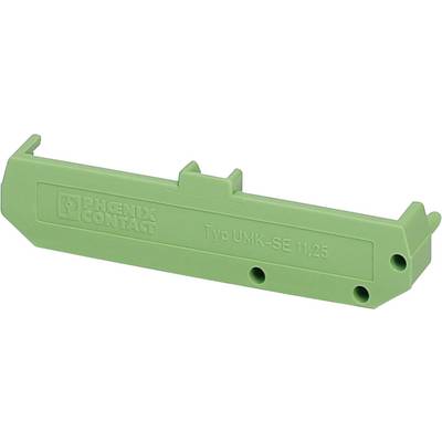 Élément de connexion vert de Phoenix Contact, type UMK-SE 11,25, en plastique avec plusieurs points de fixation.