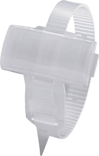 Fixation en plastique transparent à base pointue et fente ovale. Fréquemment utilisée pour la fixation sur différentes surfaces.