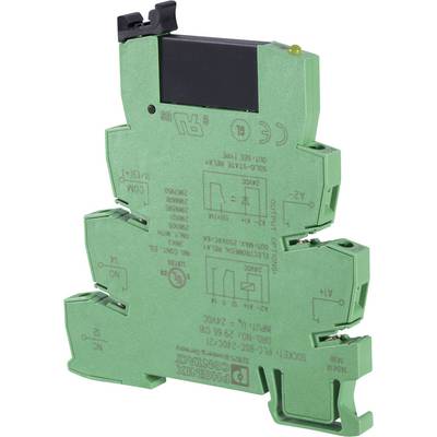 Un module de relais électronique vert avec plusieurs bornes, utilisé pour le contrôle de circuits électriques dans des applications industrielles.