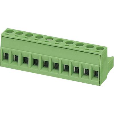 'Bloc de connexion vert avec dix bornes, adapté aux câblages électriques dans les appareils électroniques.'