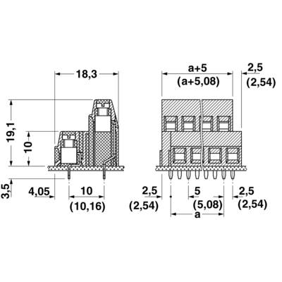 Dessin technique montrant les dimensions et les espacements d'un connecteur électrique avec des mesures en millimètres.