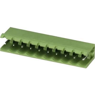 Connecteur électrique rectangulaire vert avec plusieurs broches de connexion.