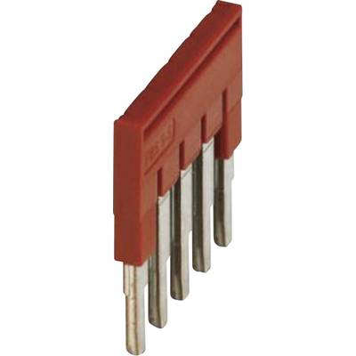 Un clip de pont de jumper rouge avec cinq broches métalliques, utilisé pour les connexions électriques sur les circuits imprimés.