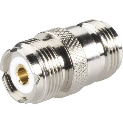 Un adaptateur coaxial en argent avec poignée striée.