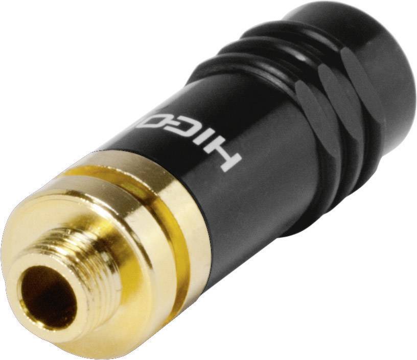 Un adaptateur noir cylindrique avec un embout et un filetage dorés, portant l'inscription « HICO » sur le dessus.