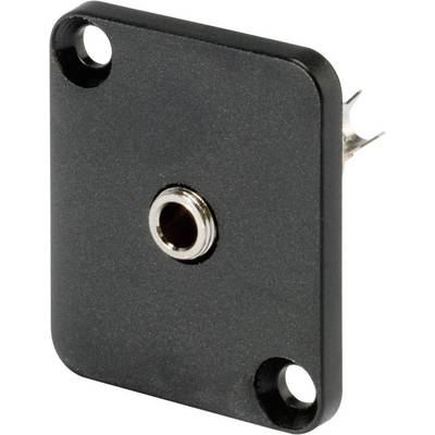 Une plaque métallique rectangulaire noire avec deux trous de fixation et un raccord central rond pour une connexion électrique.