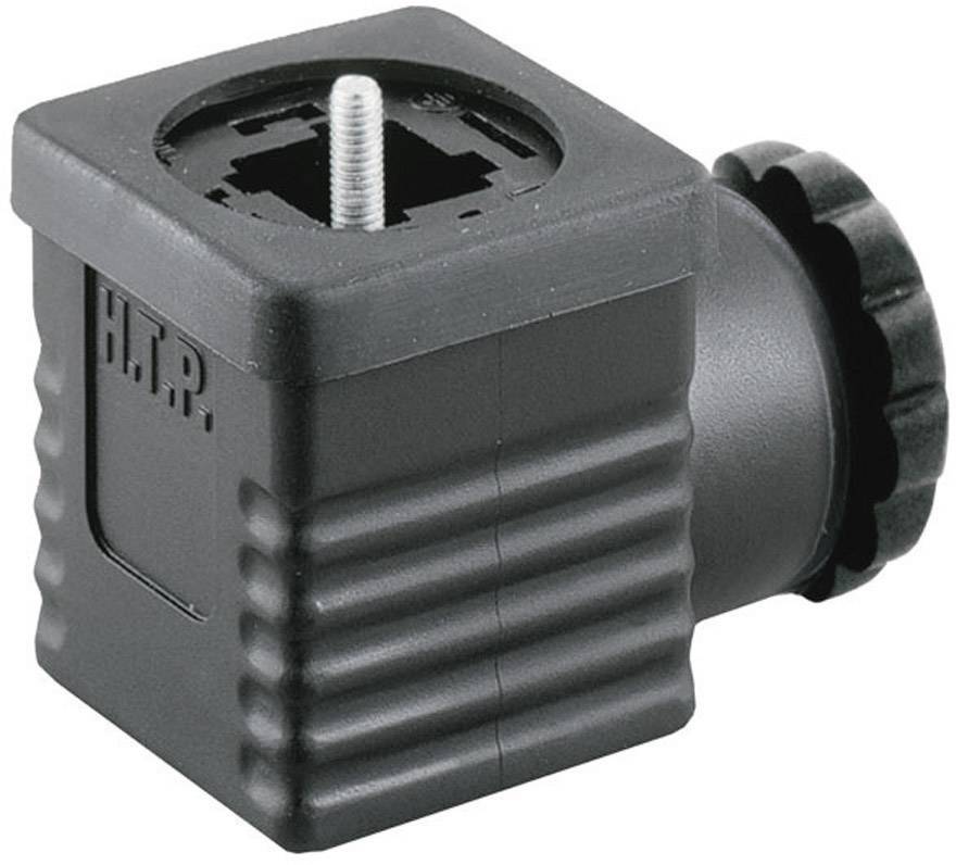Adaptateur en plastique noir à structure rainurée et filetage métallique. 'H.T.P.' est gravé sur le côté.