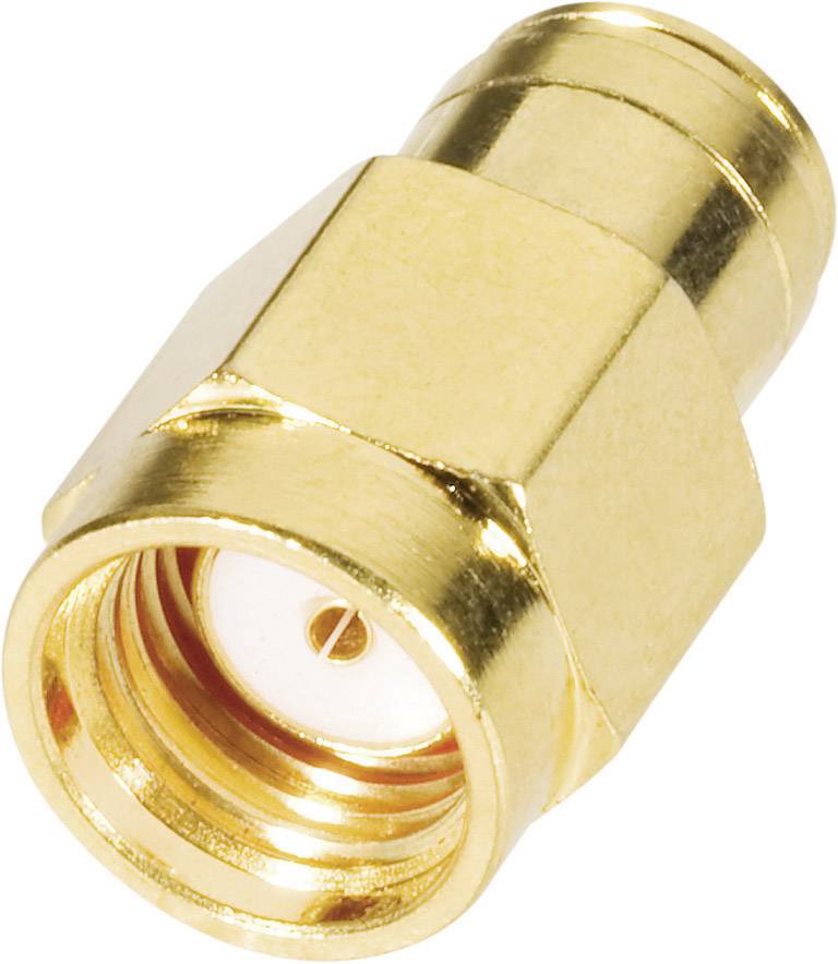 Un adaptateur doré pour connecteurs coaxiaux, principalement utilisé dans les applications RF et hyperfréquences.