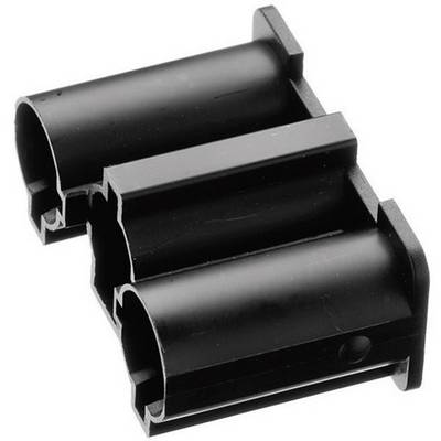 Pièce en plastique noir rectangulaire avec deux tubes cylindriques.