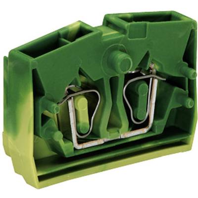 Connecteur en plastique vert avec des pinces métalliques, probablement un connecteur électrique ou un composant similaire.