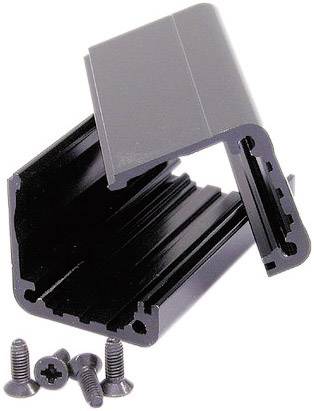 Profil en plastique gris, formé à angle droit, avec trois vis à côté. Il semble être utilisé comme accessoire de montage.