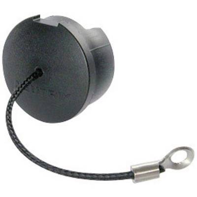 Capuchon de protection noir avec cordon fixé et œillet métallique, destiné à couvrir des connecteurs ou des bornes.
