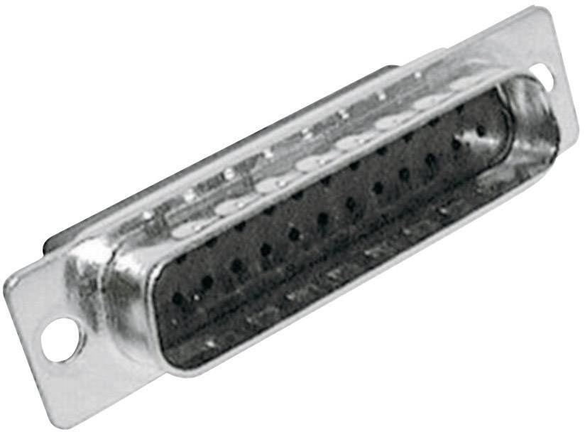 Connecteur DB25 argenté, avec deux trous de fixation sur les côtés, couramment utilisé pour les interfaces séries.