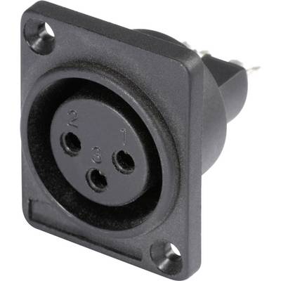Connecteur XLR noir à trois broches, numérotées de 1 à 3. Couramment utilisé pour les connexions audio professionnelles.