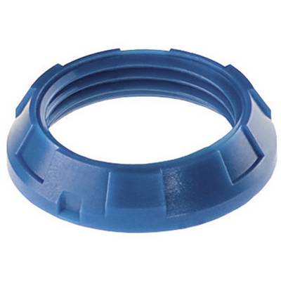 Bague en plastique bleu avec structure intérieure striée. Utilisée comme élément d'étanchéité ou de fermeture dans des applications techniques.