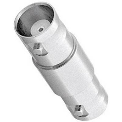 Adaptateur cylindrique métallique, probablement un connecteur, doté d'ouvertures circulaires à chacune de ses extrémités. Utilisé pour des connexions techniques.