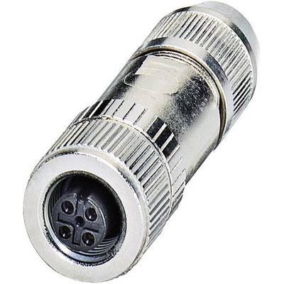 Une fiche argentée, cylindrique, avec quatre broches disposées de manière circulaire, adaptée aux connexions techniques.