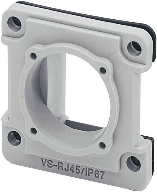 Boîtier de protection pour connecteur RJ45, certification IP67, avec quatre fentes de vis pour fixation, forme rectangulaire.