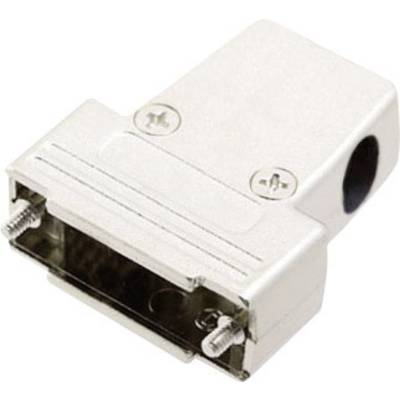 Un boîtier D-Sub argenté, conçu pour accueillir un connecteur. Deux vis sont prévues pour la fixation.