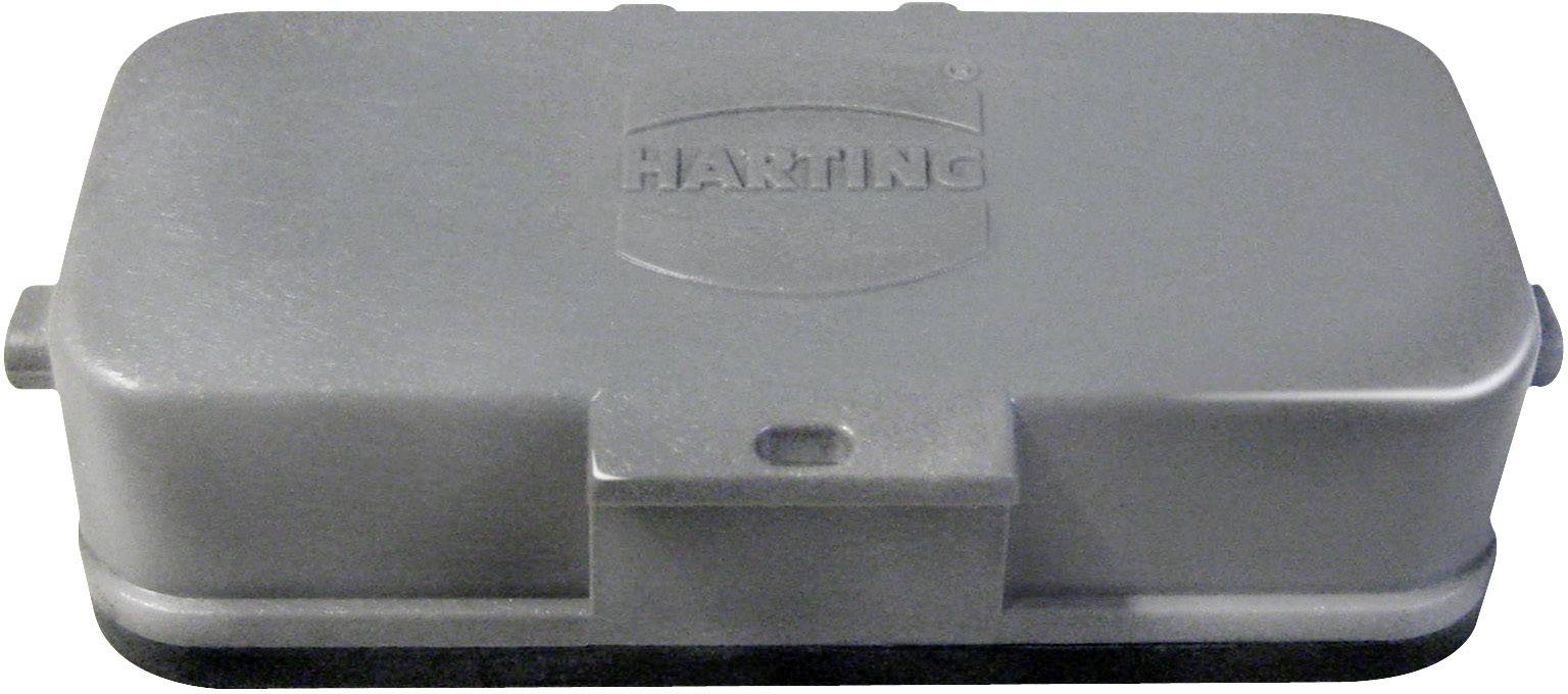 Un boîtier rectangulaire gris avec le logo 'Harting', utilisé pour les connexions électriques et la protection des connexions enfichables.
