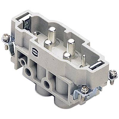 Un connecteur industriel rectangulaire gris avec plusieurs broches métalliques et des connexions latérales à vis, adapté aux applications électriques.